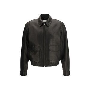 Saint Laurent Men Short Lamb Leather Jacket With Pointed Collar